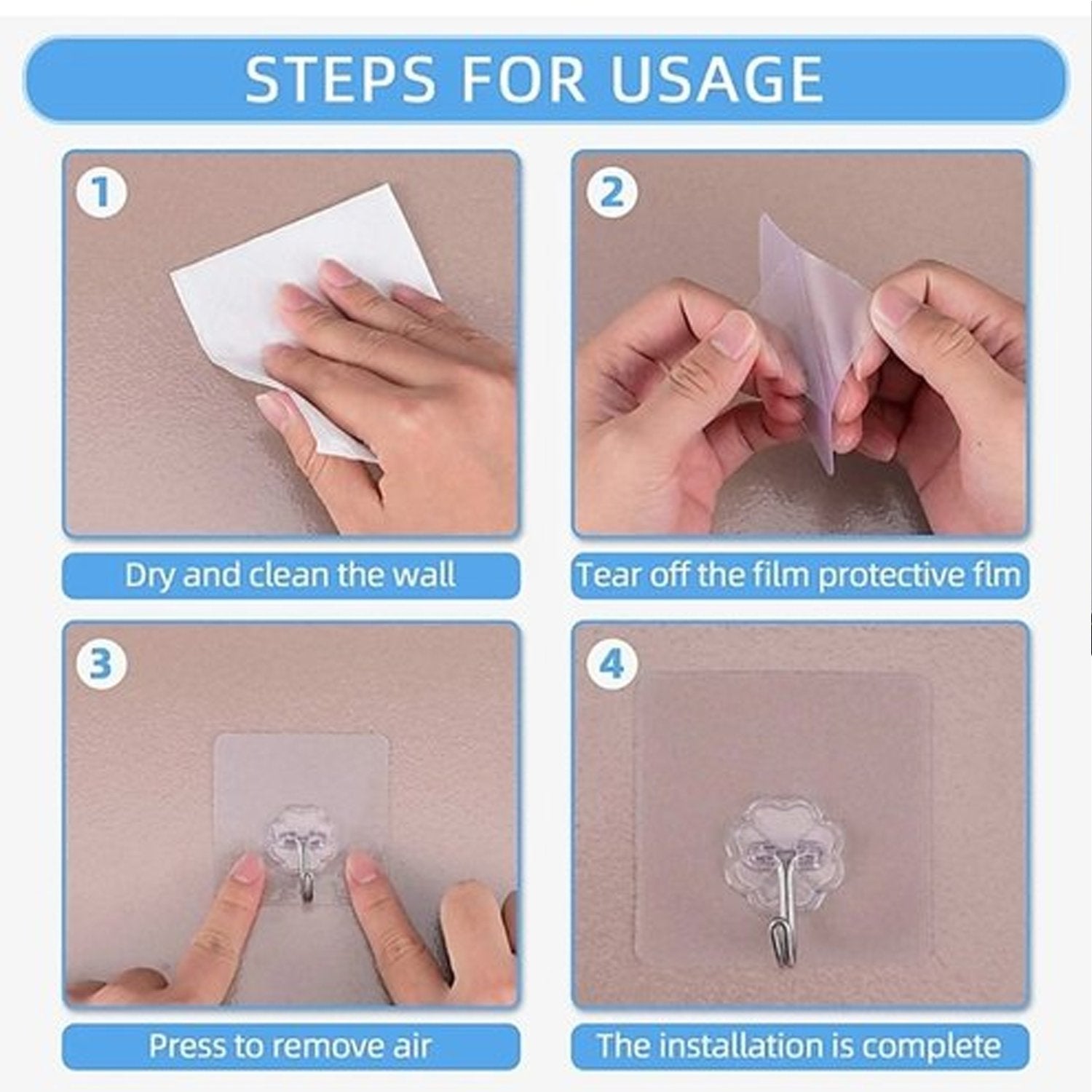 4728 Plastic Self-adhesive Kitchen 3pc Hooks 4728 Plastic Self-adhesive Kitchen 3pc Hooks